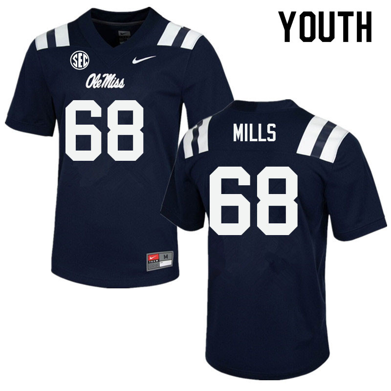 Youth #68 Jack Mills Ole Miss Rebels College Football Jerseys Sale-Navy